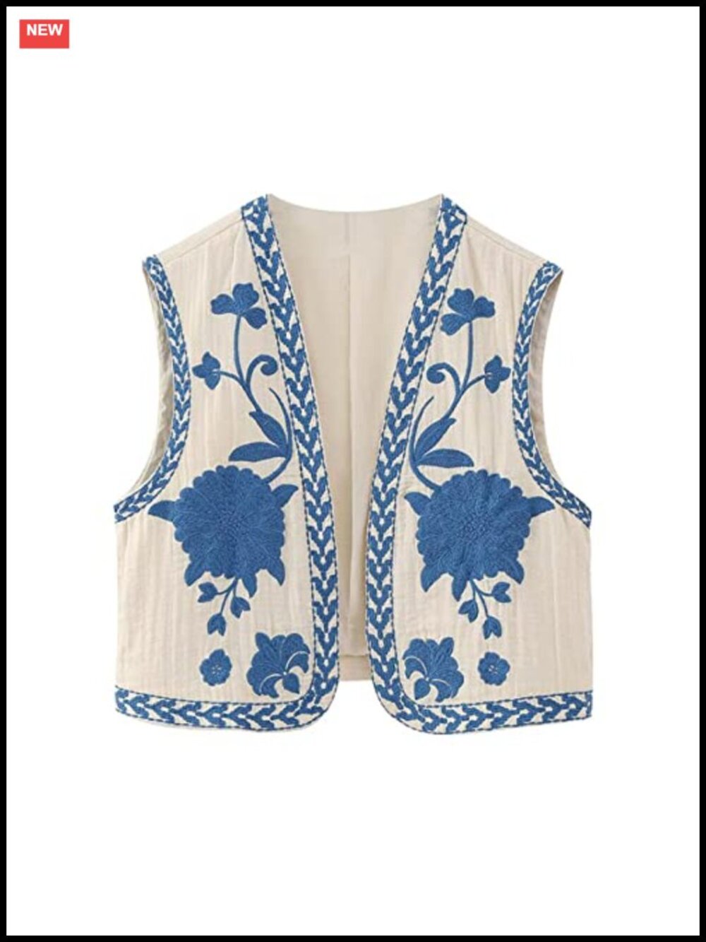 Embroidered Floral Sleeveless Crop Vest Y2K Boho Waistcoat Jacket Polyester